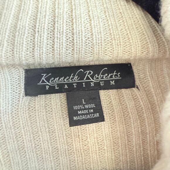 Kenneth Roberts Cardigan Sweater 100% Wool Ribbed Full Zip Mock Neck Beige Men L - Picture 5 of 7